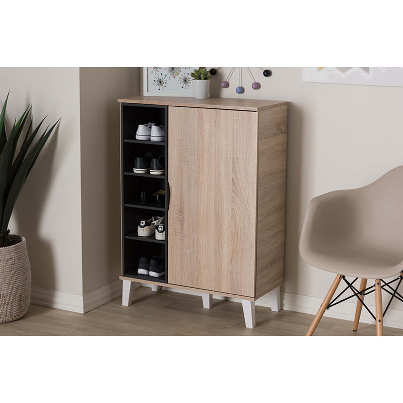 Rangement à chaussures pour 15 paires Valina, 1 porte brun clair / grise