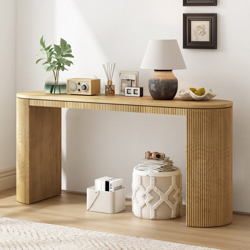 Console courbée à rayures verticales unique, idéale pour le salon, le bureau et l'entrée, Naturel