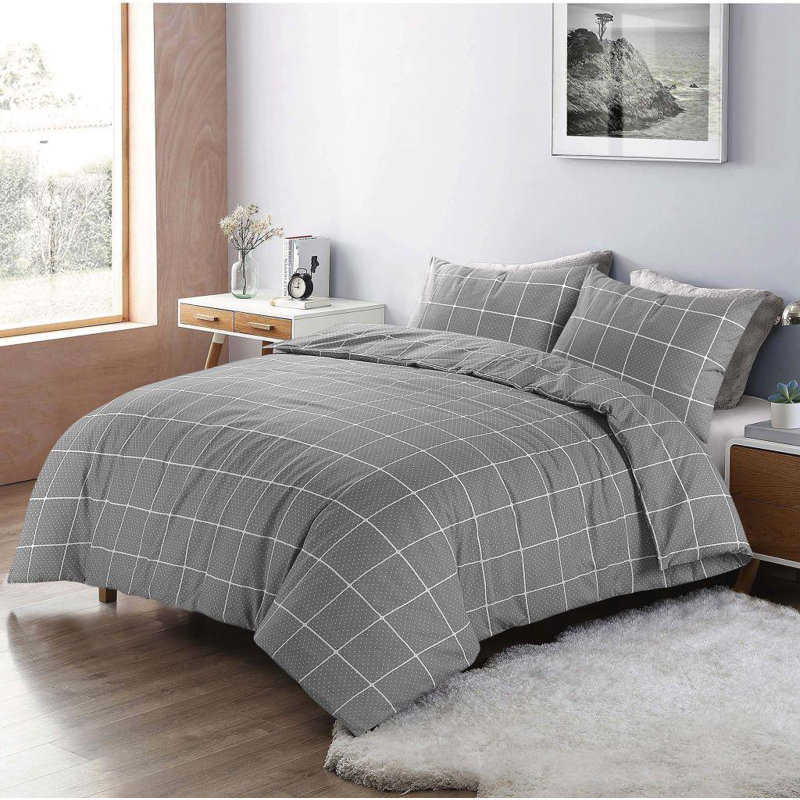 Aceline Cotton Blend Duvet Cover Set with Pillowcases Included, Single - 1 Pillowcase (50 x 75cm), Grey