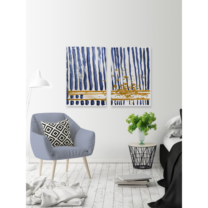 «Blue Lines» par Marmont Hill - ensemble de 2 peintures sur toile tendue, H 36 po x l 24 po x P 1,5 po