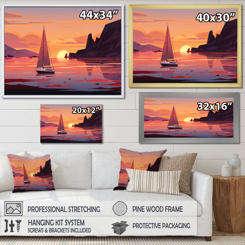 «Beachside Dusk», reproduction sur toile, Encadrement doré, H 24 po x l 32 po x P 1 po