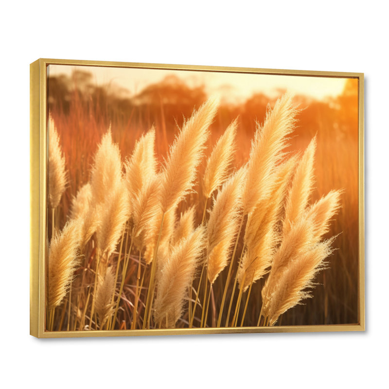 " White Pampas Meadows At Sunset ", 30" H x 40" W x 1.5" D, Gold Floater Framed