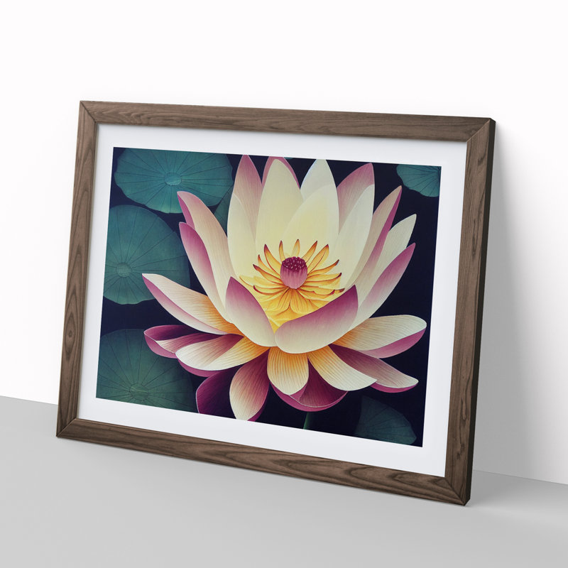 Pleasant Lotus Flower - Single Picture Frame Print, 25cm H x 34cm W x 2cm D, Walnut Framed