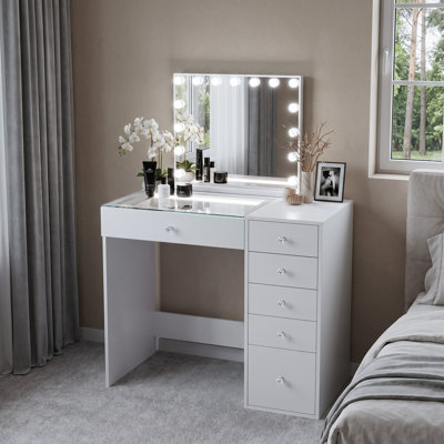 Bureau de maquillage pour coiffeuse avec miroir et lumières à DEL