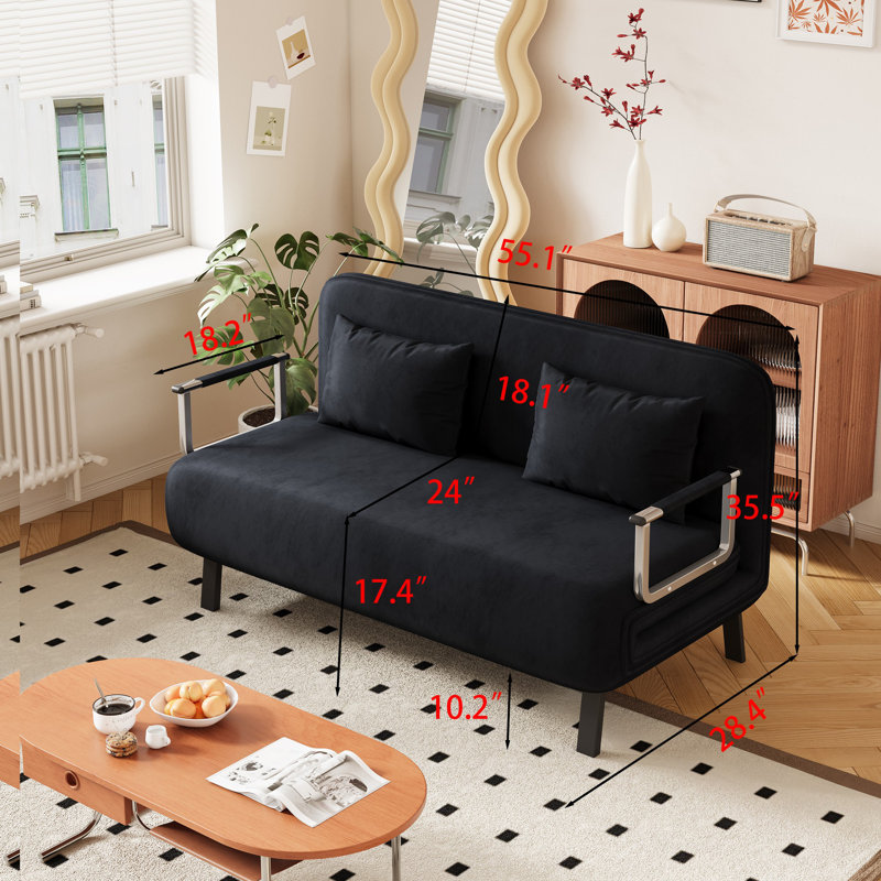 Accoudoir carré en velours de 55,1 po Conneaut, Velours noir, H 35,5 po x l 55,1 po x P 28,4 po