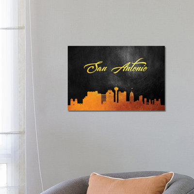 San Antonio Texas Gold Skyline 1 Piece Wrapped Canvas Wall Art