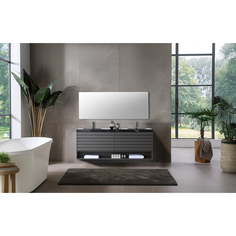 Matera 72" W Double Vanity, Black, Charcoal