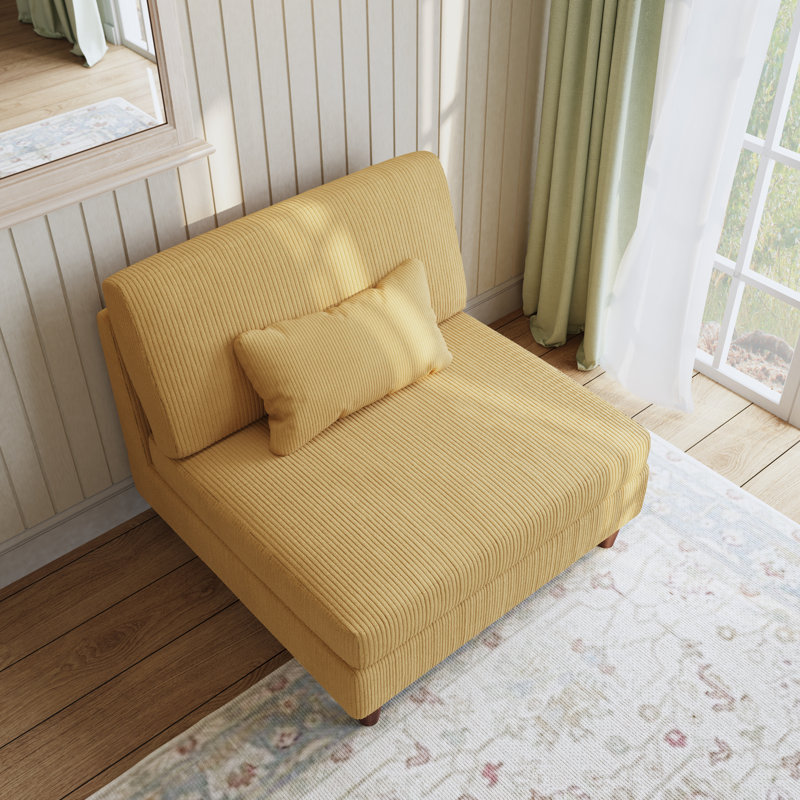 Seemab 102.1Cm Wide Slipper Chair, Orange Corduroy