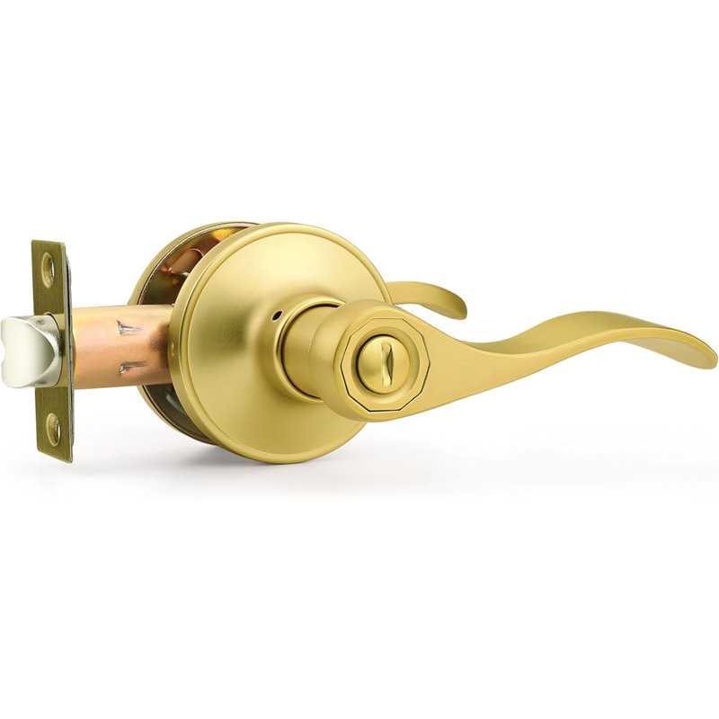 Poignées de porte intérieures, levier de porte intérieur doré, levier de porte intérieur doré brossé pour salle de bain réversible de style vague, paquet de 1