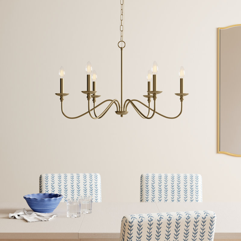 Ableton 6-Light Dimmable Candle Style Chandelier, 18" H x 30" W x 30" D, Satin Gold