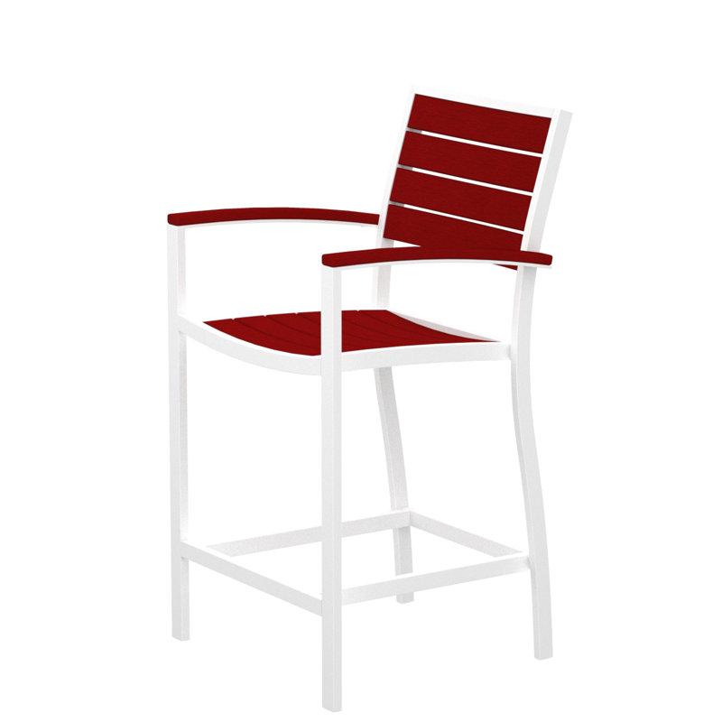 Chaise avec accoudoirs de comptoir POLYWOOD Euro, Blanc, Rouge coucher de soleil