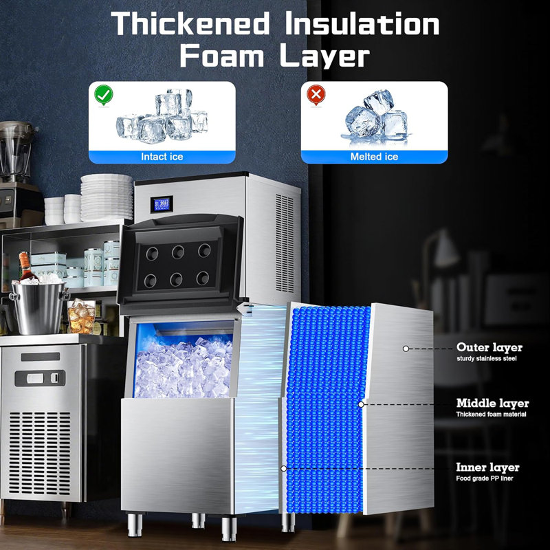 Commercial Ice Maker Machine 460LBS/24H 360LBS Ice Bin LCD Touch Screen Self Cleaning Function Freestanding Ice Maker