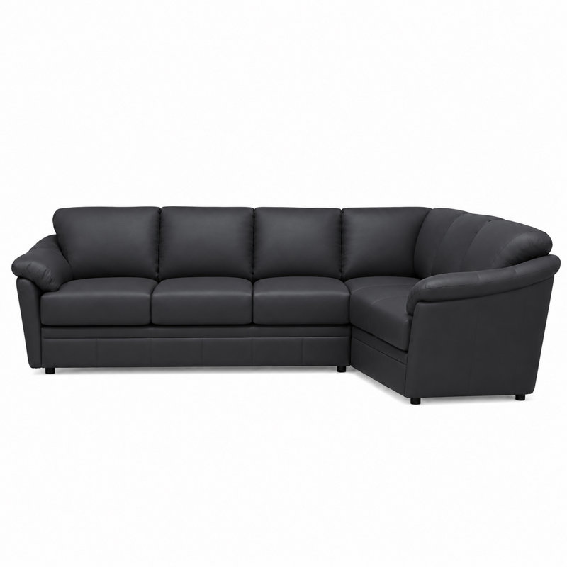Canapé modulaire en cuir fleur Ramdev, Orienté à gauche (vu de face), Cuir véritable noir