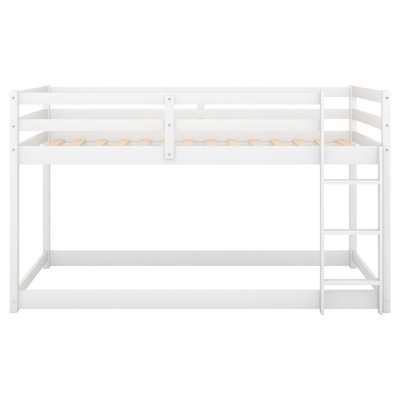 Modern Twin Over Twin Floor Bunk Bed With Ladder Bedroom Furniture
