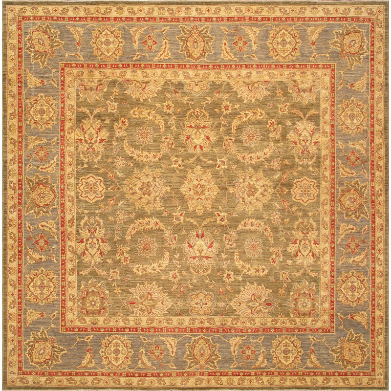 Denver Floral Symphony 9'10" Hand-Knotted Blue Wool Square Rug