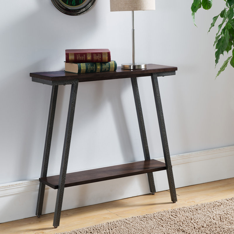 Brisher Empiria Mixed Metal and Solid + Manufactured Wood Hall Console, Walnut/Blackened Textured Bronze