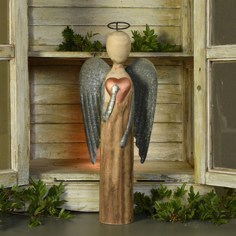 Figurine de Noël ange avec cœur, H 24 po x l 9 po x P 4 po
