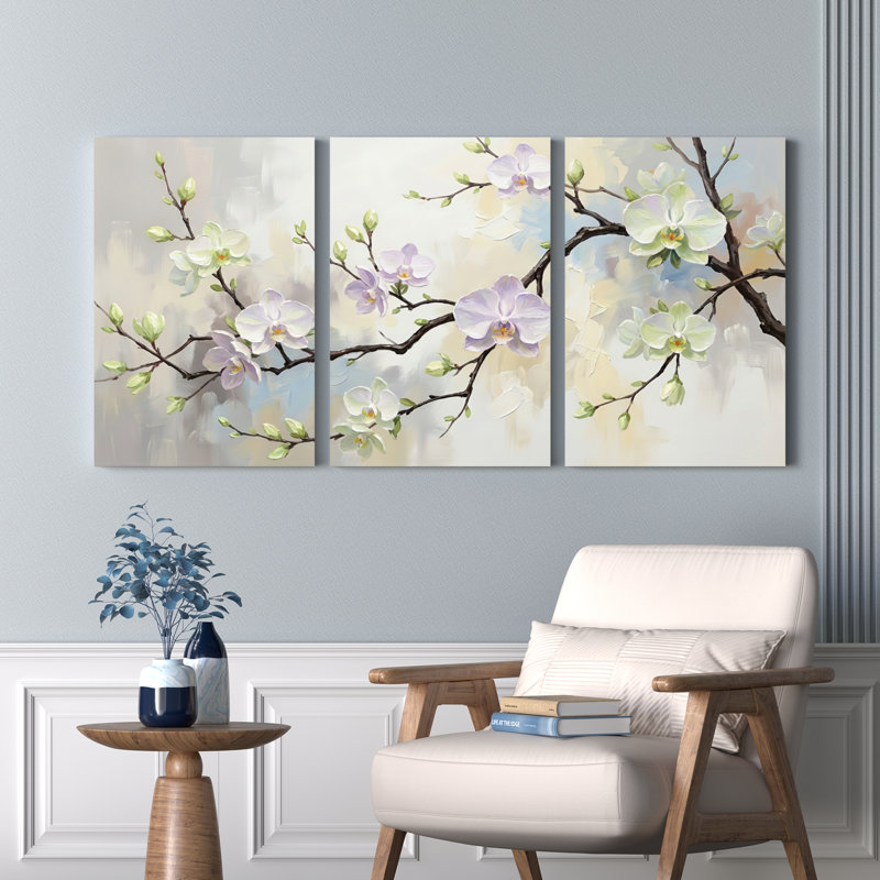 Ensemble de 3 tableaux muraux sur toile à motifs floraux pour salon, chambre et décoration intérieure, H 30 po x l 60 po