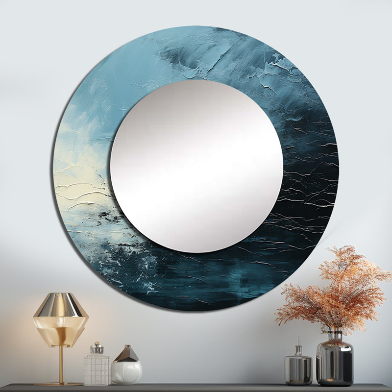 Miroir mural Saitej Minimalisme noir et bleu - tempêtes, 36 po x 36 po