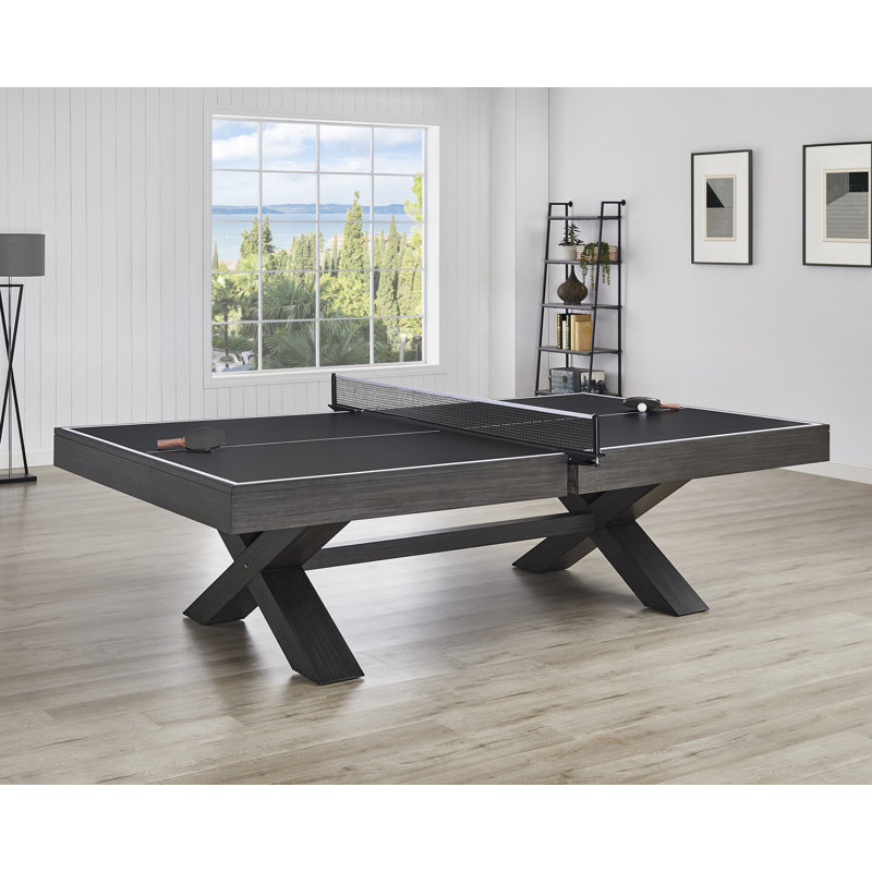 Blake 109'' Black and Kona Wood Table Tennis with Net