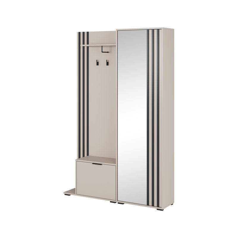 Romul 131 cm W Hall Tree with Shoe Storage, Beige/Black