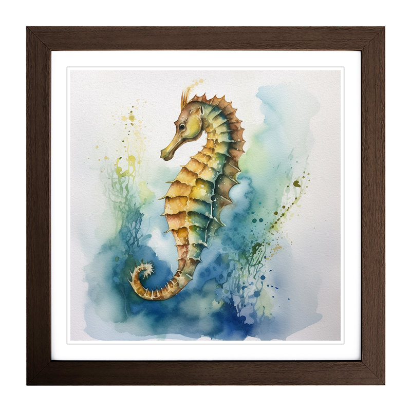 Seahorse Watercolour No.1 - Single Picture Frame Print on Wood, Walnut