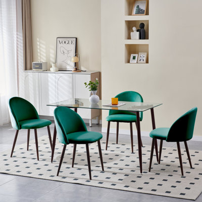 Ensemble de table de salle à manger 51,2 po en verre trempé rectangulaire avec 4 chaises rembourrées en velours pour la cuisine, la salle à manger et le salon