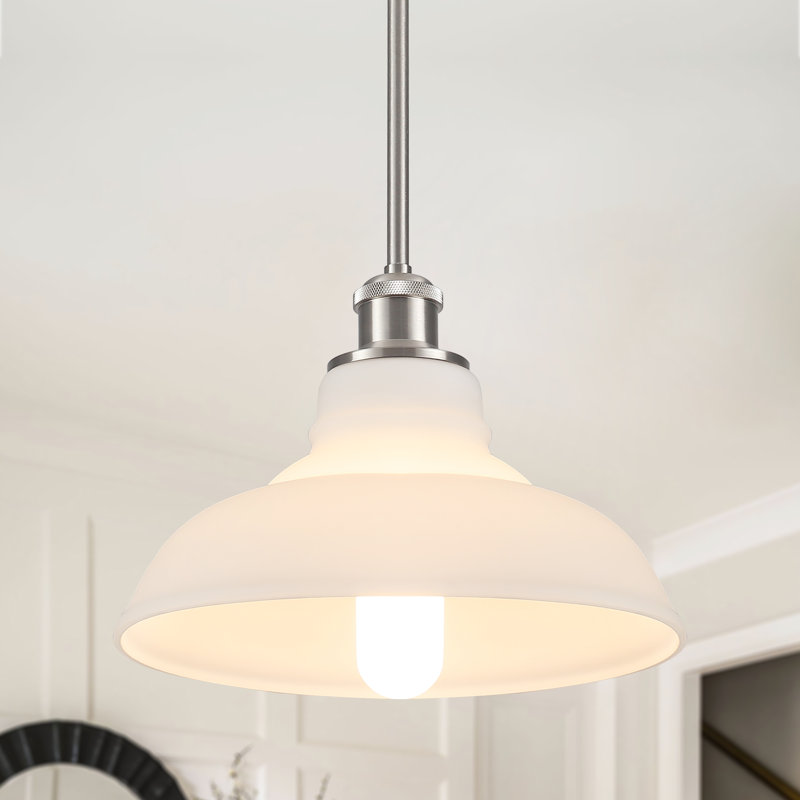 George Oliver 1-Light 11 inch Nickel Modern Single/Shaded Bowl Pendant for Kitchen Island, Nickel