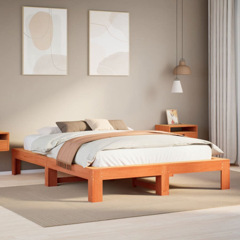 Tirante Solid Wood Bed, Wax brown, 31.5cm H x 211.5cm W x 161.5cm D