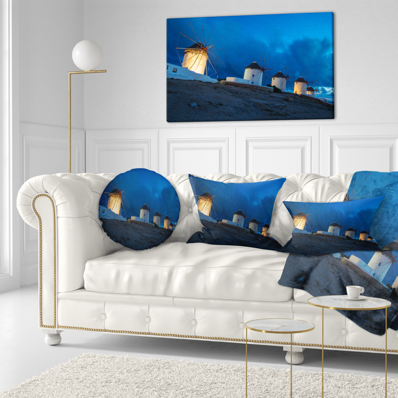 Coussin décoratif photographie de paysage Schaff Designart «Mykonos Windmills at Blue Hour»