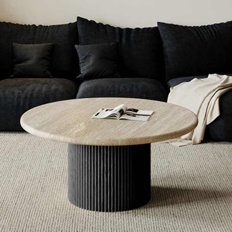 Table basse circulaire en pierre frittée, H 17,71 po x L 27,56 po x l 27,56 po, Noir