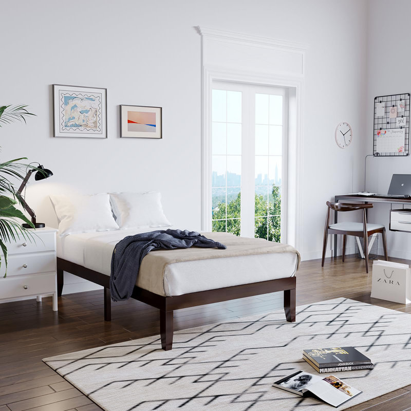 Base de lit plateforme en bois massif 14 pouces, Lit simple, Espresso