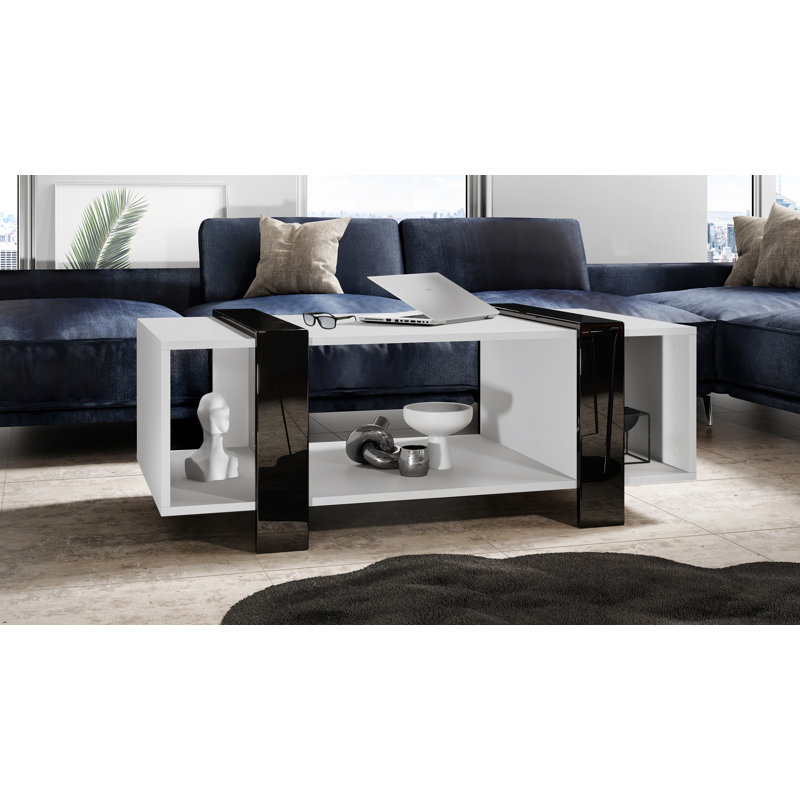 Bouirou Coffee Table with Storage, White Matt/Black High Gloss