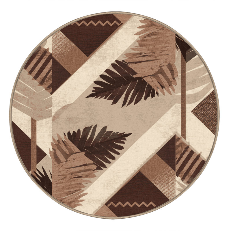 Machine Washable Orlandra Pandanus Modern & Contemporary Geometric Rug in Beige – Beige Binding, 6' Round
