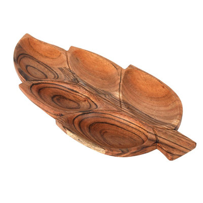 12.5" Wooden Leaf Tray