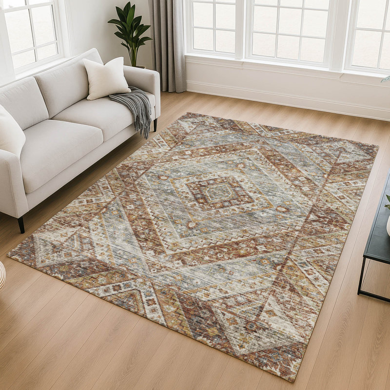 Premium Machine Washable Mayfield AMF2195 geometric Rug, Paprika, 9' x 12'