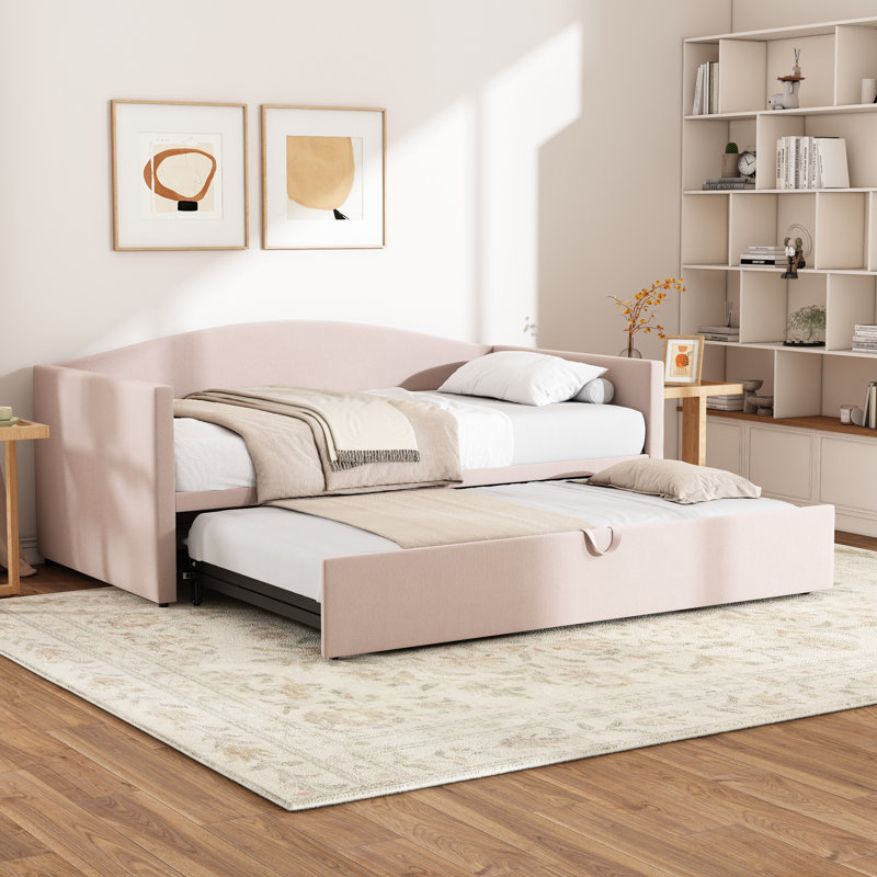 Upholstered Daybed With Pop Up Trundle, Pink