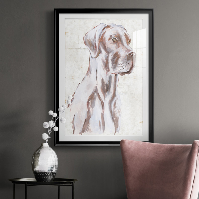 Sitting Dog IV - Matted and Framed Under Acrylic Glass, Large Living Room Wall Art, 36.5" H x 26.5" W x 1" D, Black