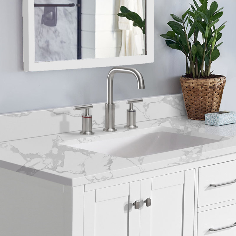 Dessus de meuble-lavabo simple 37 po en pierre reconstituée avec trous de robinet d'évier