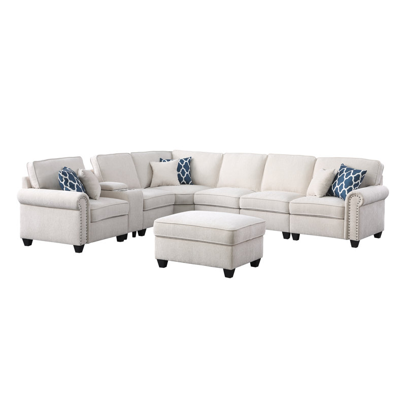 Brisia Piece Upholstered Sectional, Beige Chenille