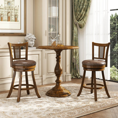 Set of Bar Stools Swivel Bar Chairs with Backrest & Footrest