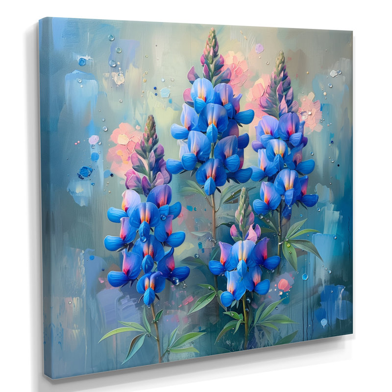 «Blue Pink Morning Dew Blue Bonnets» - décoration murale bonnets bleus, H 30 po x l 30 po x P 1 po, Toile tendue