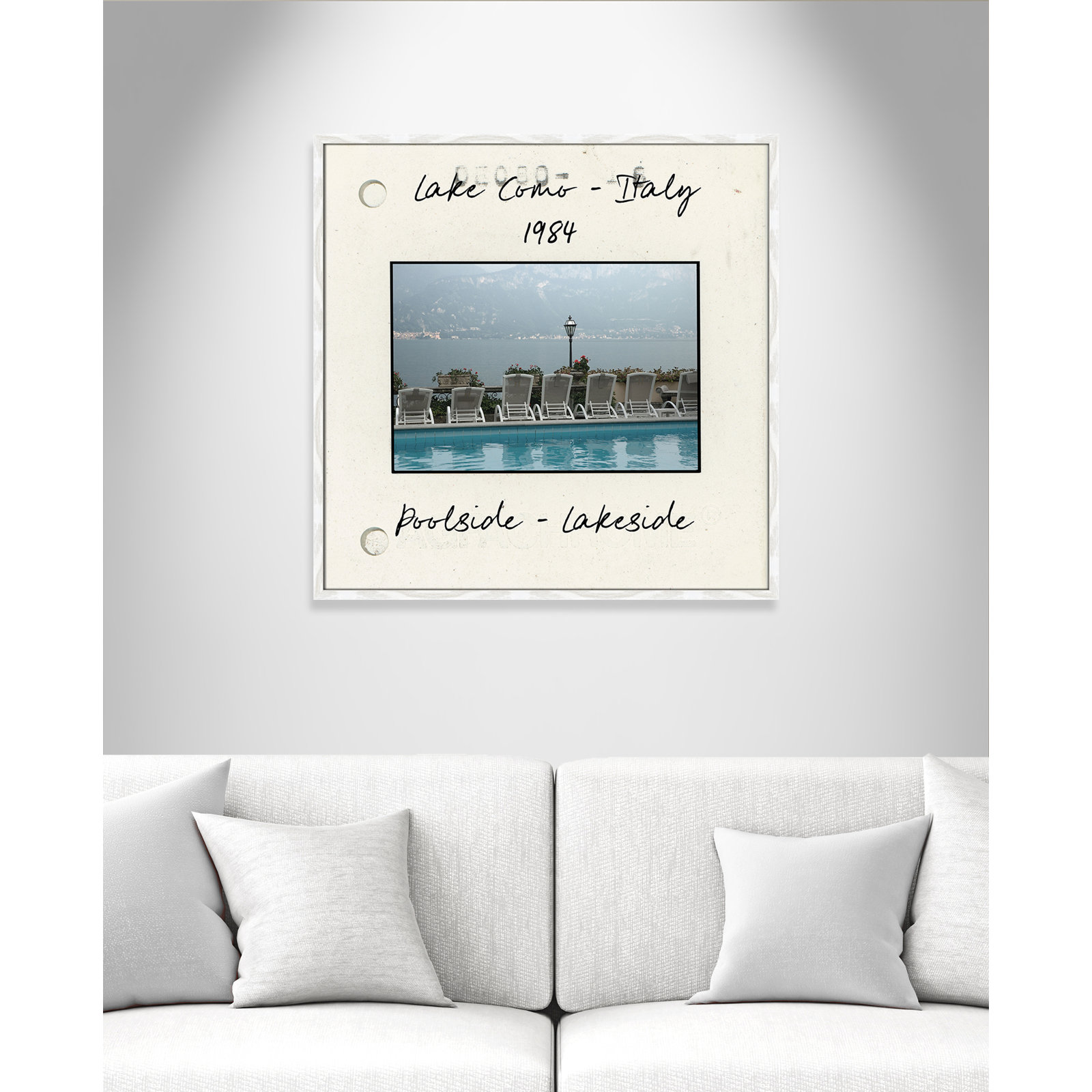 Travel Slide Collection "Lake Como, Italy" Print, White Single Picture Framed Paper, 32" H x 32" W x 0.75" D
