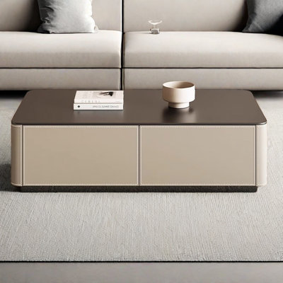 Saddle leather rectangular rock plate end table