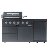 46-Inch 4-Burner 72000 BTU Deluxe Stainless Steel Gas Outdoor Kitchen Bar Barbecue Island Grill + Round Side Burner + Rotisserie Kit + Granite Countertops