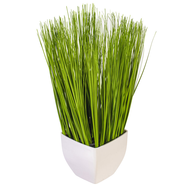 Artificial Green Potted Grass., 16.5" H x 6" W x 6" D