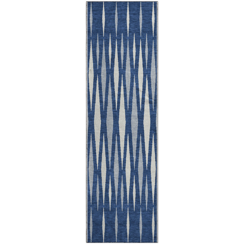 Premium Machine Washable Prisco Navy Rug, Runner 2'3" x 7'6"