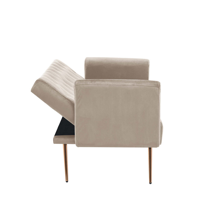 Vassallo 70.95" Velvet Round Arm Sofa Bed, Beige Velvet