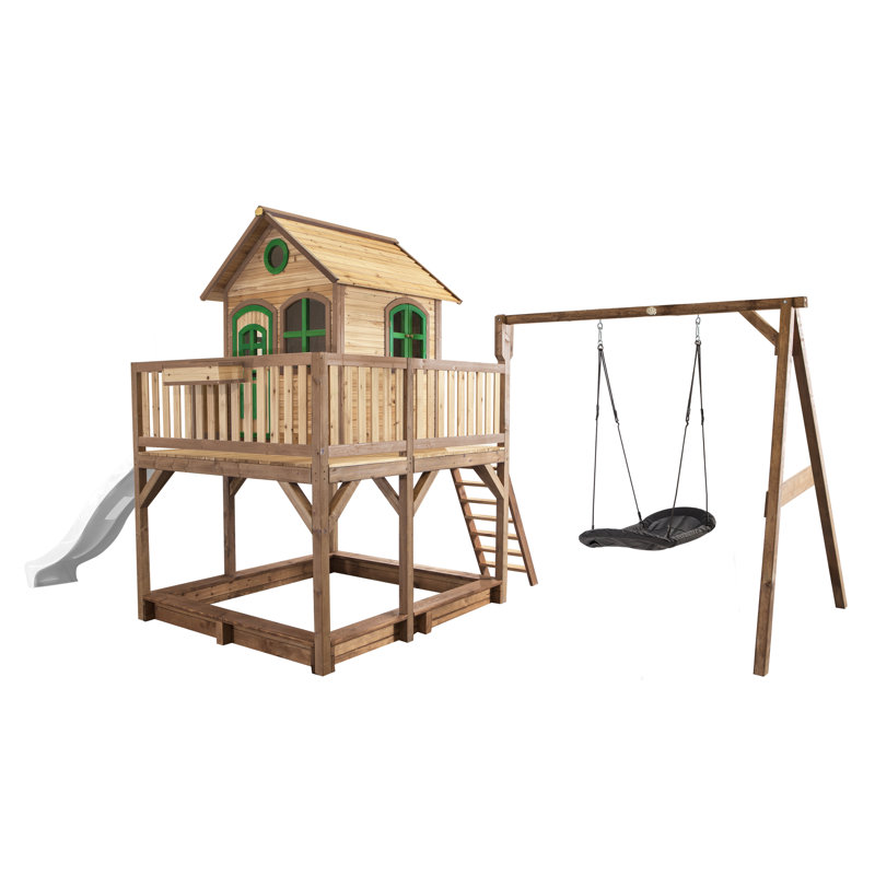 AXI 613cm W x 277cm D Outdoor Hemlock Wood Playhouse, Brown/Green/White