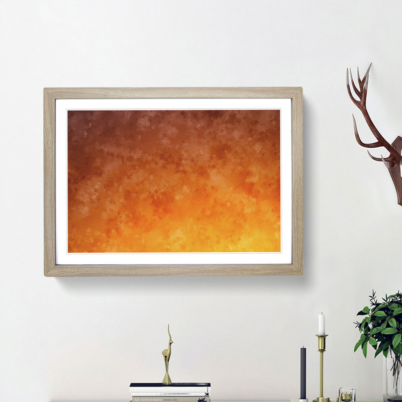 Birds in Flight During an Orange Sunrise - Picture Frame Painting Print, 24cm H x 33cm W x 2cm D, Oak Framed
